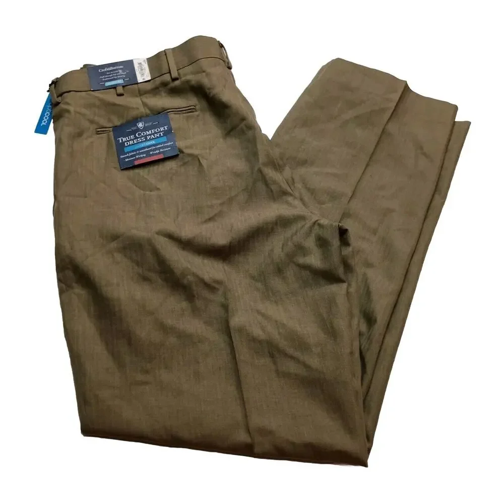 Croft and Barrow Dress Pants Men's 40x32 Tan Classic Fit Stretch Flat Front